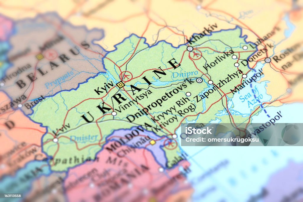 Map of green Ukraine on a globe Map of Ukraine.  Ukraine Stock Photo