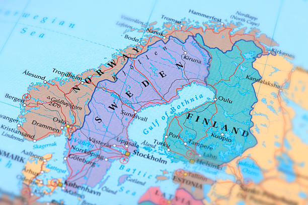 SWEDEN, NORWAY, FINLAND Map of Norway, Sweden and Finland.  sweden stock pictures, royalty-free photos & images