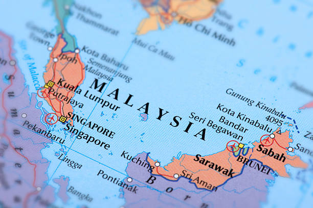 MALAYSIA and SINGAPORE Map of Malaysia and Singapore.  malaysia stock pictures, royalty-free photos & images