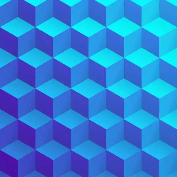 Vector illustration of Abstract geometric background with Blue cubes - Trendy 3D background
