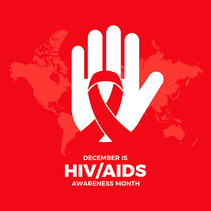 Red hiv aids awareness ribbon and human hand palm icon vector. Important day
