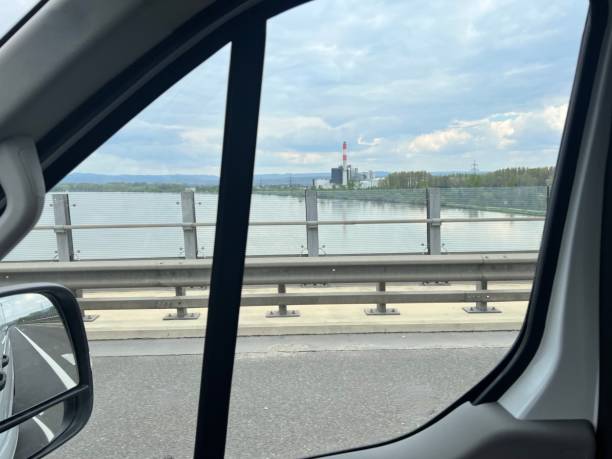 istock Krems Wachau lower Austria - bridge over the river Danube with not in operation nuclear power plant Zwentendorf photographed out of an Van 1631155586