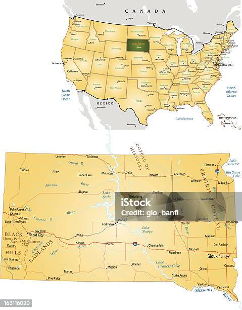 Dakota Del Sud - Immagini vettoriali stock e altre immagini di Autostrada a corsie multiple - Autostrada a corsie multiple, Autostrada interstatale americana, Carta geografica
