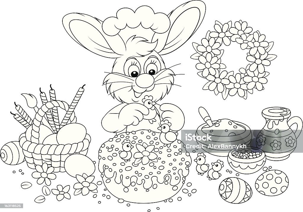 Wielkanoc bunny ozdabia elegancki ciasto - Grafika wektorowa royalty-free (Białe tło)