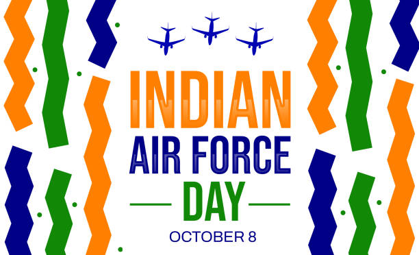 Indian Air Force Day background design in patriotic color with typography and planes. October 8 is celebrated as Air Force Day in India Indian Air Force Day background design in patriotic color with typography and planes. October 8 is celebrated as Air Force Day in India Indian Air Force Day stock illustrations