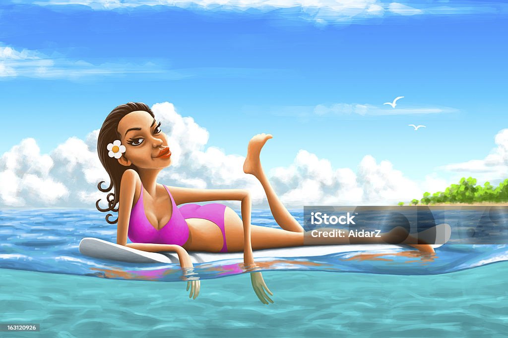 Donna con tavola da surf - Illustrazione stock royalty-free di Acqua