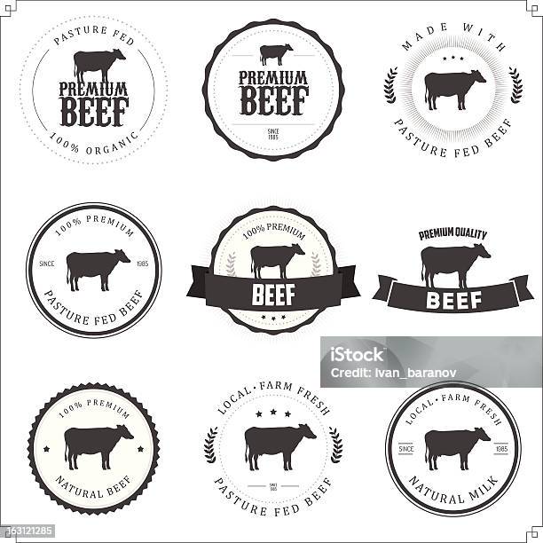 Satz Von Schwarz Und Weiß Premiumrindfleischetiketten Stock Vektor Art und mehr Bilder von Kuh