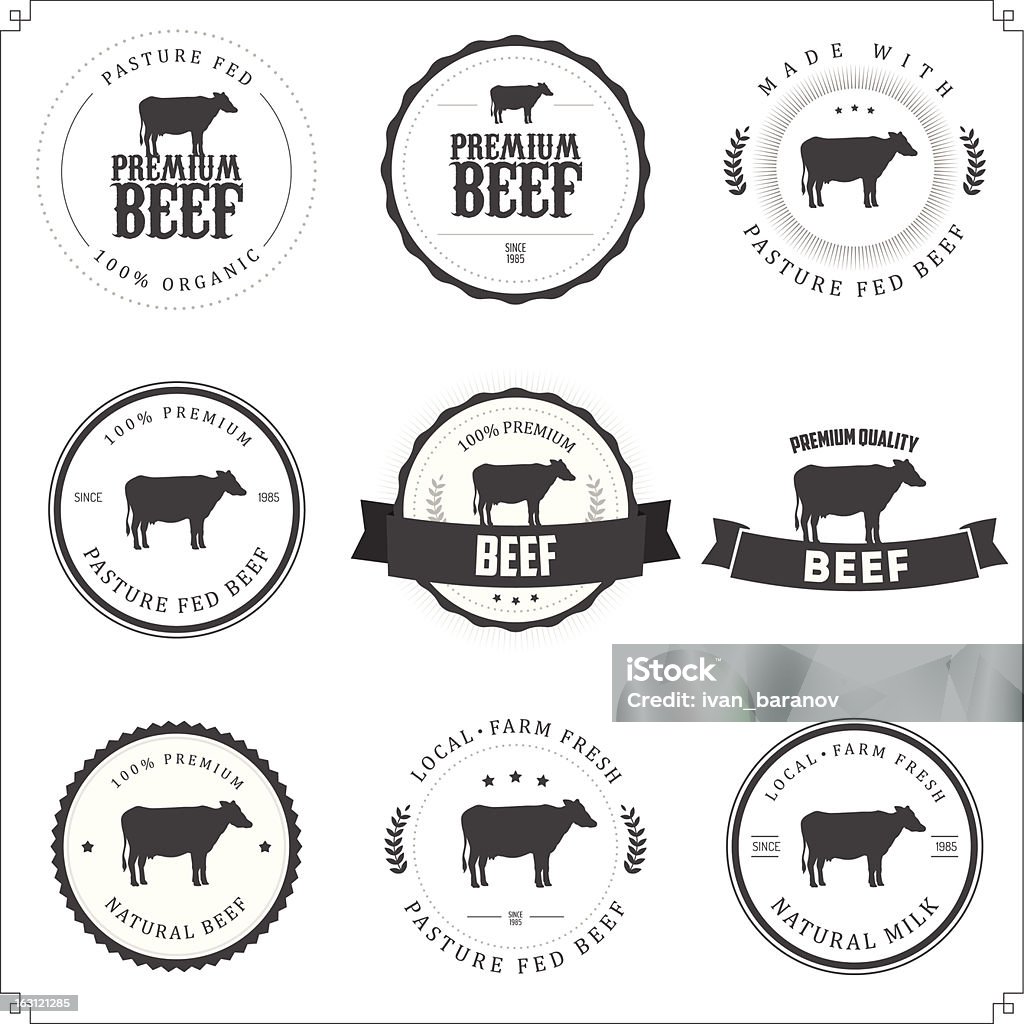 Conjunto blanco y negro etiquetas de carne premium, - arte vectorial de Concept Does Not Exist libre de derechos