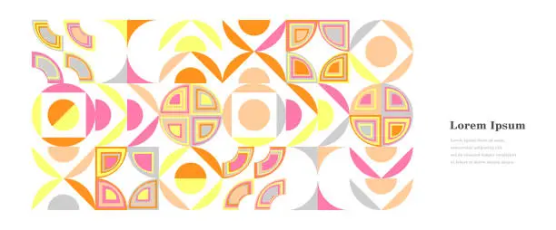 Vector illustration of abstract yellow orange round, geometric bauhaus background, retro styled pattern, traditional concept