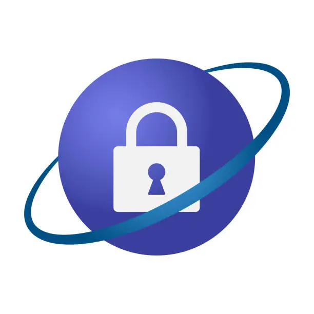 Vector illustration of Internet security. Traffic encryption, VPN, hack antivirus privacy protection. on the background of the earth, design, vector, flat style.