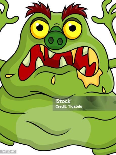 Ilustración de Monstruo De Historieta Enojada Verde y más Vectores Libres de Derechos de Animal - Animal, Asia, Diente colmillo