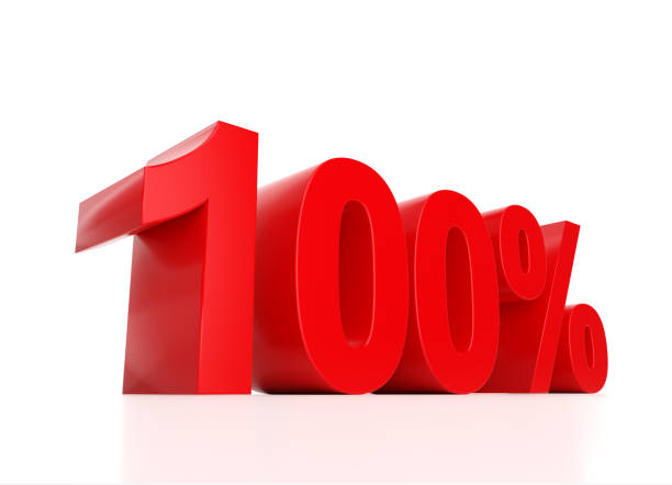 istock Red One Hundred 100 Percent Sign on white background. 1631302183