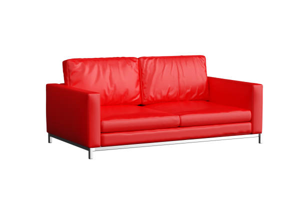 istock Modern red leather or vinyl sofa isolated on white background. 1631302712