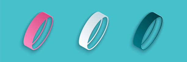 istock Paper cut Gold ring icon isolated on blue background. Paper art style. Vector 1631321526