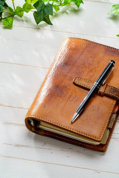 istock Ring bound planner and pen on wooden table 1631334334