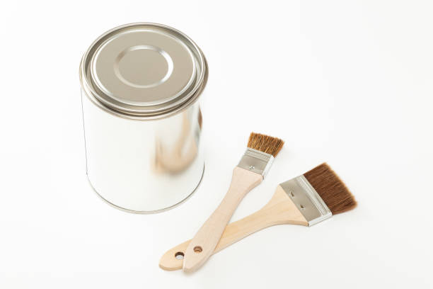 istock Paint brushes and paint cans on white background. 1631338858
