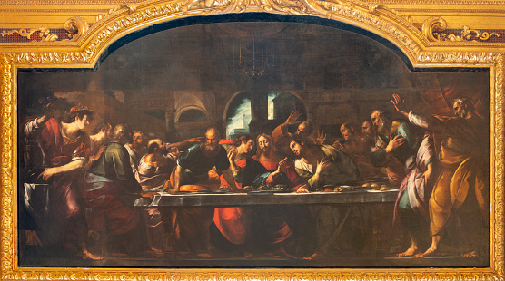 Genova - The painting of Last Supper in the church Basilica della Santissima Annunziata del Vastato by Giulio Cesare Procaccini (1574–1625).