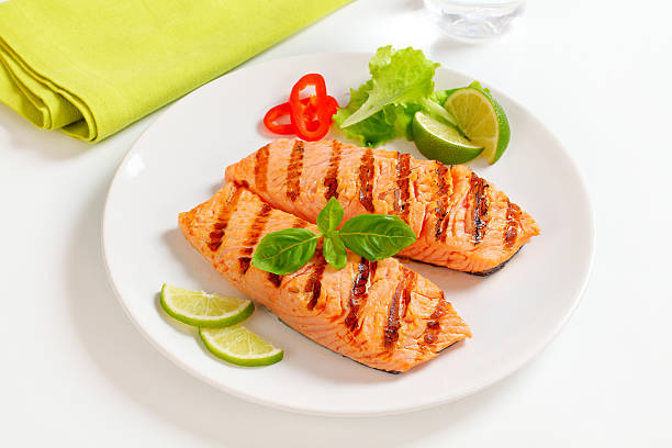 istock Grilled salmon steak on a plate 163137002
