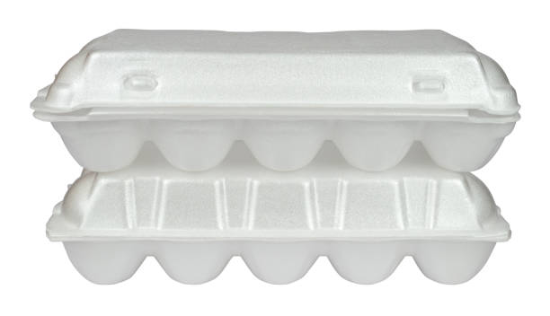 White styrofoam packages for eggs isolated from background