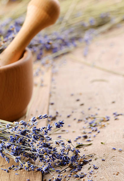istock Pestle and mortar with lavender 163138524