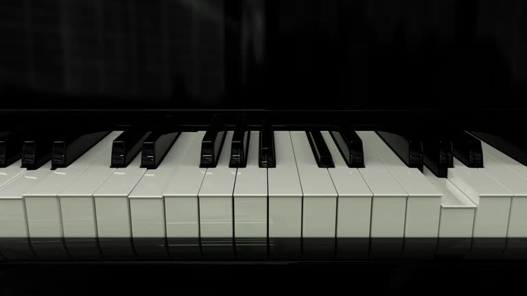 Piano Keyboard Keys. Panning shot. Piano, synthesizerplaying looping animation.