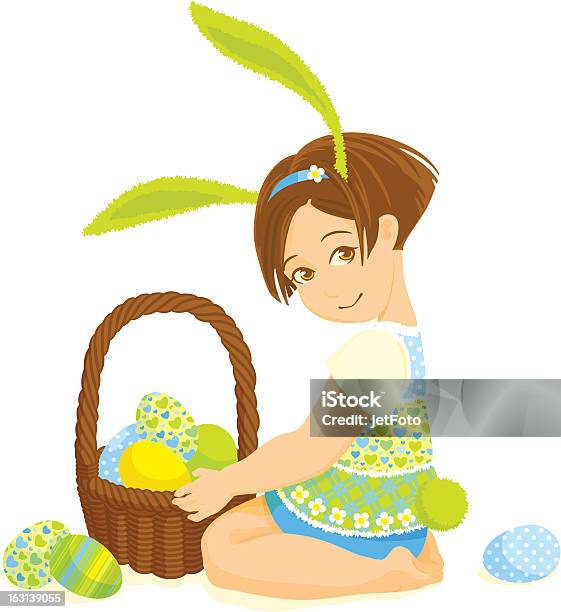 少女ウサギと卵のバスケット - 1人のベクターアート素材や画像を多数ご用意 - 1人, イラストレーション, イースター