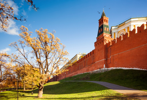 The red brick walls of Kremlin in Moscow