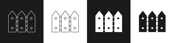 установите садовый забор деревянной иконой, изолированной на черно-белом фоне. вектор - 3250 stock illustrations