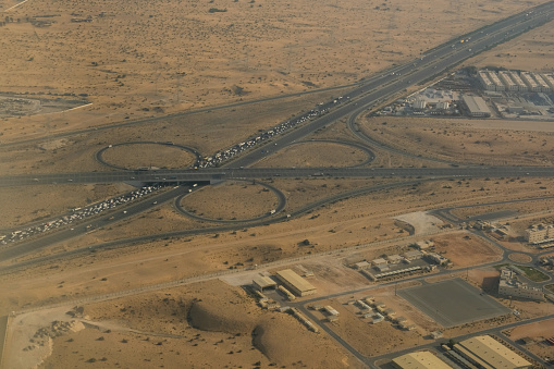 UAE Dubai desert highway junction aerial view