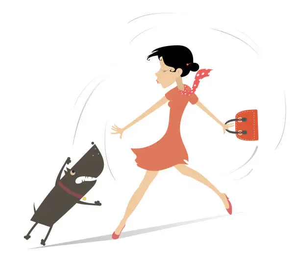 Vector illustration of Aggressive dog and frightened woman