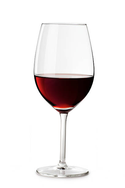 red wine glass isolated on white background - wijn stockfoto's en -beelden