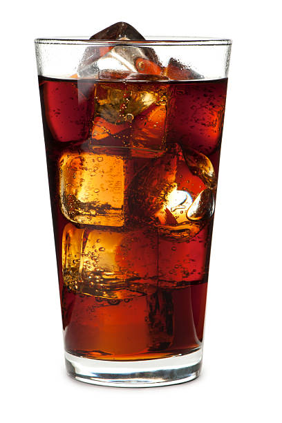 Selective focus of iced americano in square shape glass. Top view