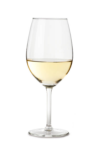 chardonnay wein glas, isoliert auf weißem hintergrund - glasses stock-fotos und bilder