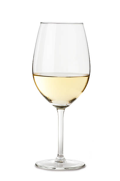 chardonnay wine glass isolated on white background - witte wijn fotos stockfoto's en -beelden