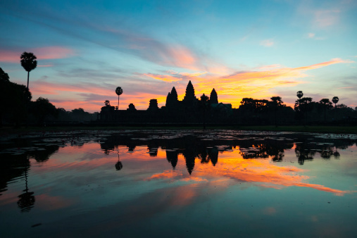 Sunrise on Angkor Wat Temple in Cambodia. UNESCO site, World Wonder