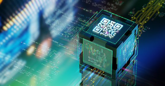 QR code as payment services and global communication. Transforming Industries and Customer Service. A Look into the Future. Modern 3D render. *Not an actual real QR code