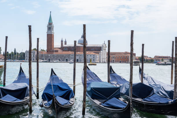 istock Moored gondolas on the Venice lagoon 1631439172