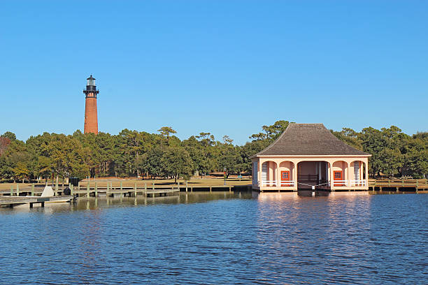 The Currituck Beach Lighthouse and boathouse near Corolla, North