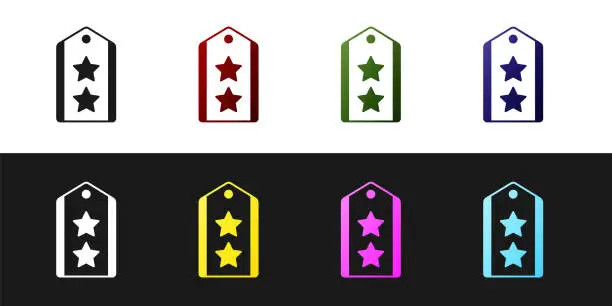 Vector illustration of Set Military rank icon isolated on black and white background. Military badge sign. Vector