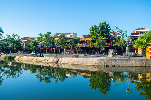hoi an, vietnam. 16th june, 2023: riverbank of hoi an old town, vietnam