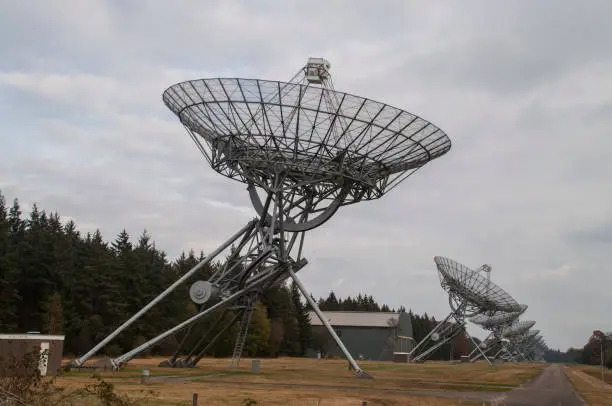 Radio telescopes near the village of Westerbork, The Netherlands.