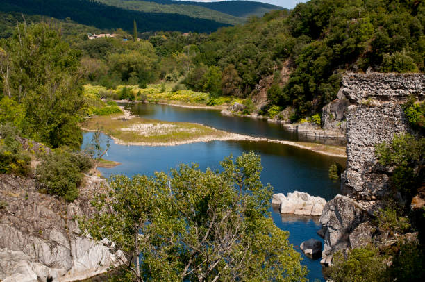 View on the river Eyrieux, France.