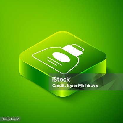 istock Isometric Inkwell icon isolated on green background. Green square button. Vector 1631513632