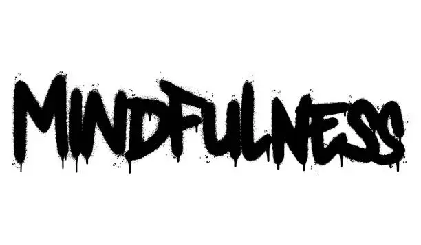 Vector illustration of Spray Painted Graffiti mindfulness Word Sprayed isolated with a white background. graffiti font mindfulness with over spray in black over white. Vector illustration.