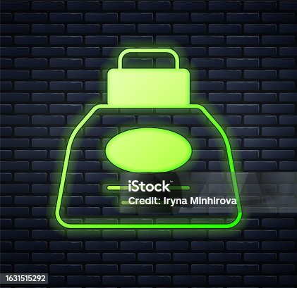 istock Glowing neon Inkwell icon isolated on brick wall background. Vector 1631515292