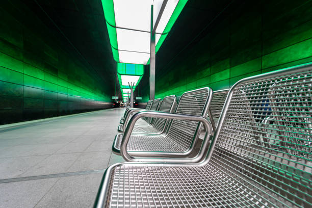 Empty bench at subway station Hamburg Hafencity, Germany Hamburg Hafencity