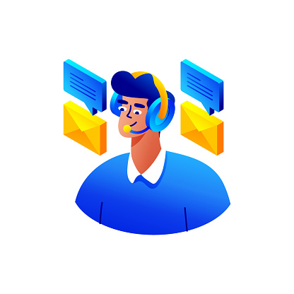 Vector Illustration of Customer Service Isometric Icon and Three Dimensional Design. Call Center.