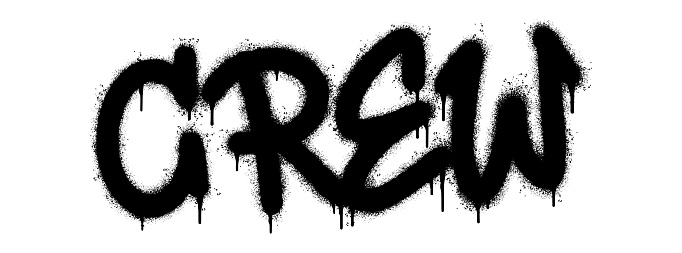 Spray Painted Graffiti crew Word Sprayed isolated with a white background. graffiti font crew with over spray in black over white. Vector illustration.