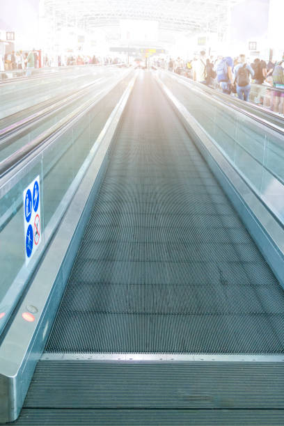 Airport Travolator or Moving Walkway Travelator. Vertical Image Composition