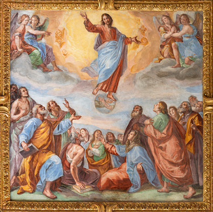 Genova - The fresco of Ascension of the Lord in the church Basilica della Santissima Annunziata del Vastato by  Giovanni Carlone (1590–1630).